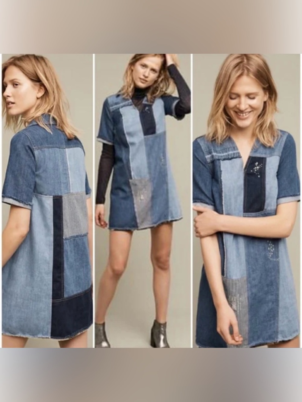 Holding Horses Patchwork Denim Mini Dress - Blue Anthropologie